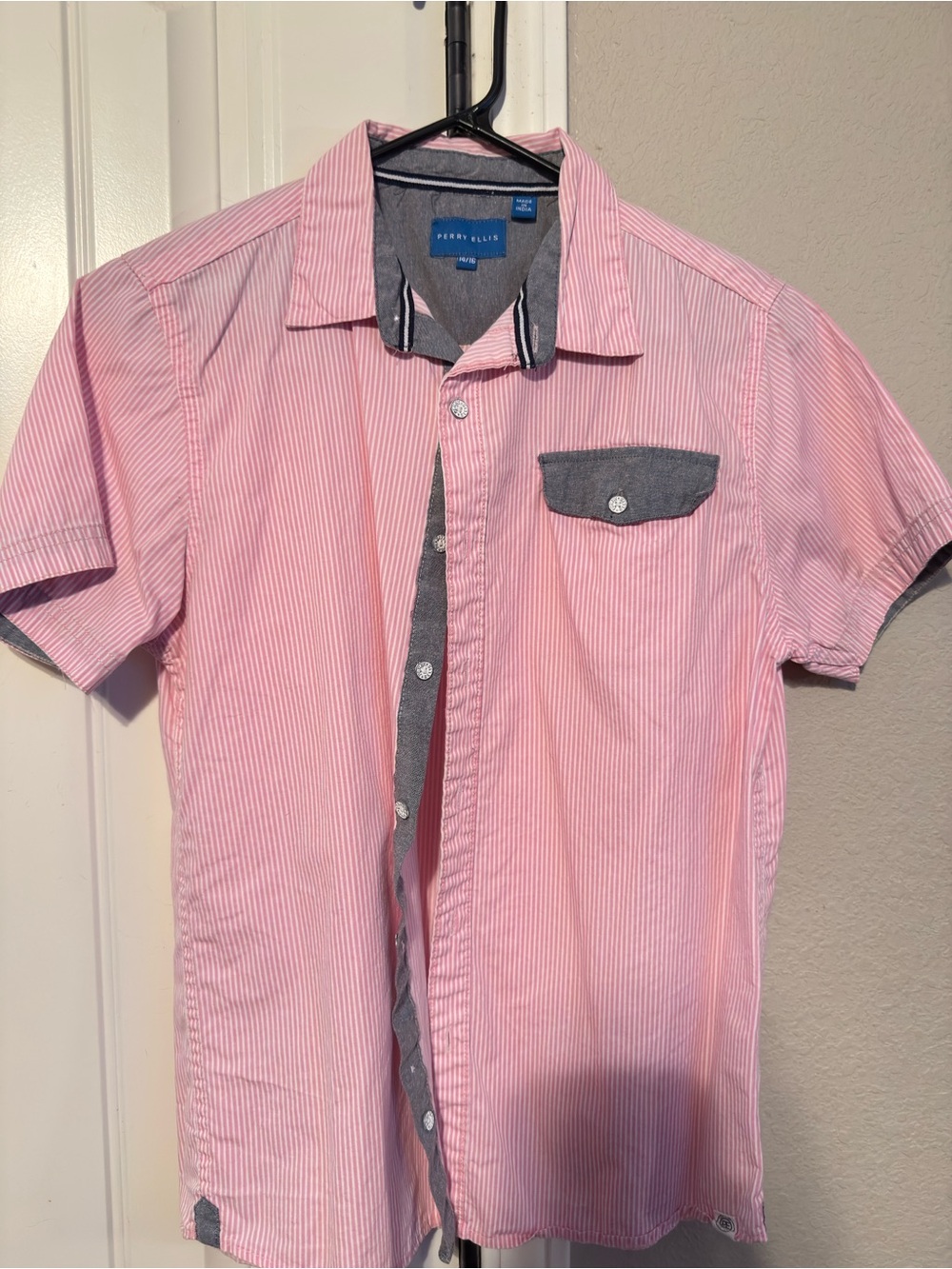 Perry Ellis Pink Pinstripe Short-Sleeve Button-Down Shirt